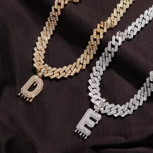 26 Baguette A-Z Initial Pendant Necklace Choker for Women Men Crystal Luxury Letter Cuban Link Chain Iced Out Necklace Jewelry