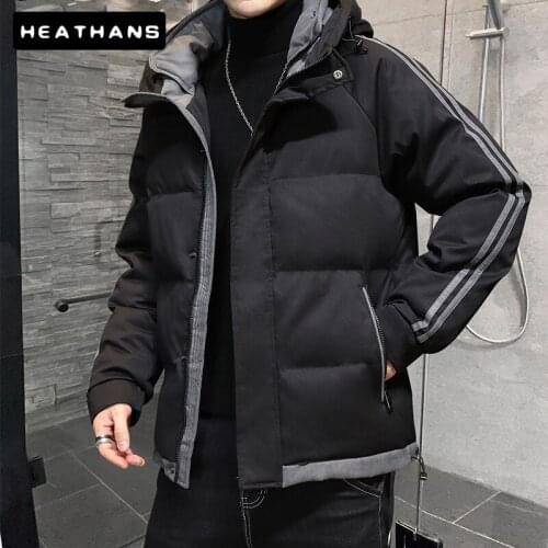 Winter Mens Parkas Casual Jacket Outdoor Male Windbreaker Harajuku Parka Jackets Stripe Warm Thick Mens Hooded Outwear Hip Hop