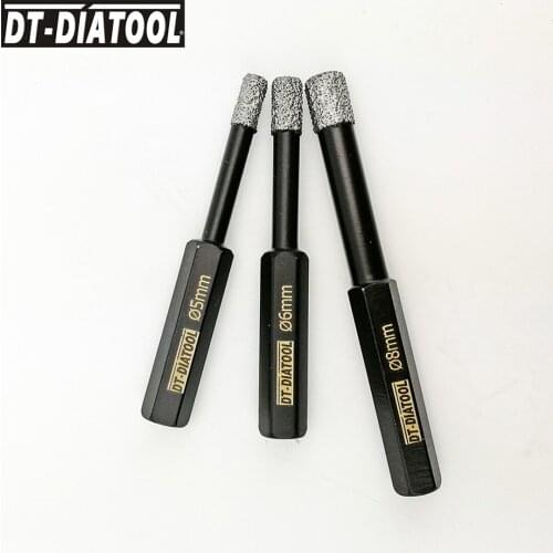Drill Hole Saw for Granite or Marble DT-DIATOOL 3pcs/set Dia 5/6/8mm Dry Vacuum Brazed Diamond Drilling Core Bits with Hex Shank
