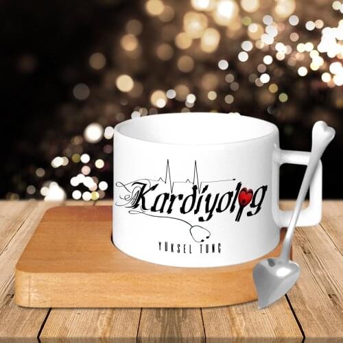 Personalized Professional Kardiyolog Wood Altlıklı Ceramic Cup