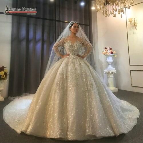 Stunning full beading wedding dress sparkling amanda novias design real sample bride