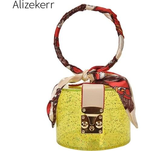 Clear Acrylic Round Handle Handbag Women Scarves Transparent Travel Shoulder Crossbody Jelly Bag For Women Mini Clear Box Purse