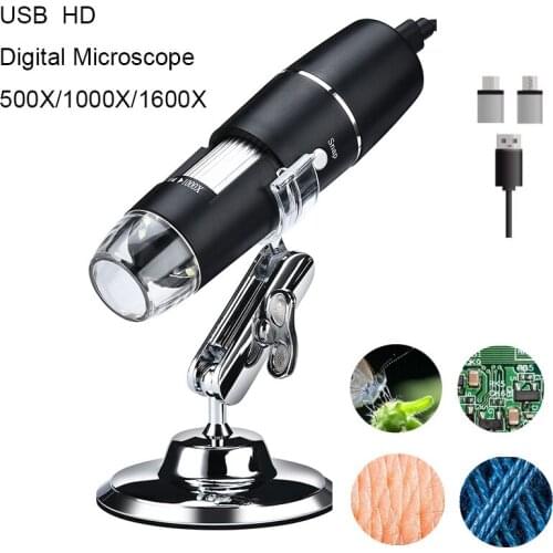 Adjustable 1600X 3 in 1 USB Digital Microscope for Electronics HD Microscope Camera for Soldering PCB Inspection Tools with LED