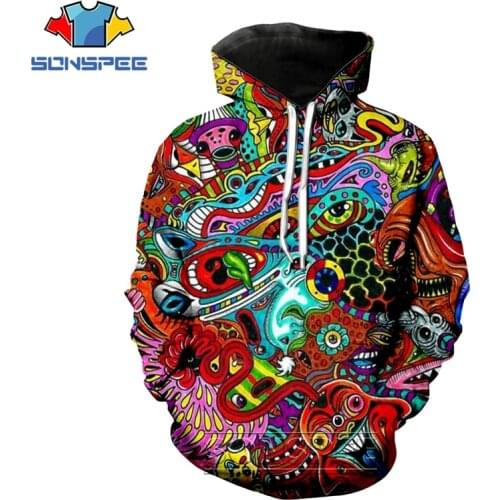 SONSPEE 3D Print Men Women Long Sleeve Geometric Psychedelic Hoodies Casual Plus Size Pullover Tops Cartoon Lion Sweatshirt