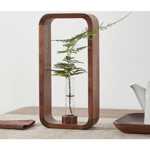 Solid Wood Flower Glass Vase Dried Flower Hydroponic Small Ornaments Flower Arrangement Simple Home Decorations