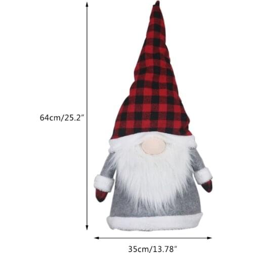 Christmas Tree Topper Plaid Hat Swedish Tomte Gnome Santa Ornament Home Holiday F1CC