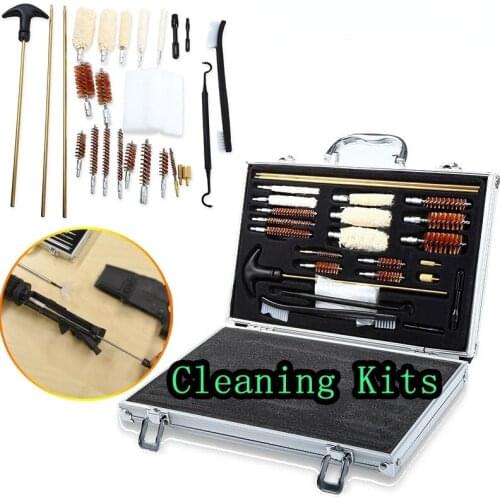 24 Pcs / Set Universal Rifle Gun Barrel Cleaning Accessory Kit Brushes Set Aluminum Box Tool & Case