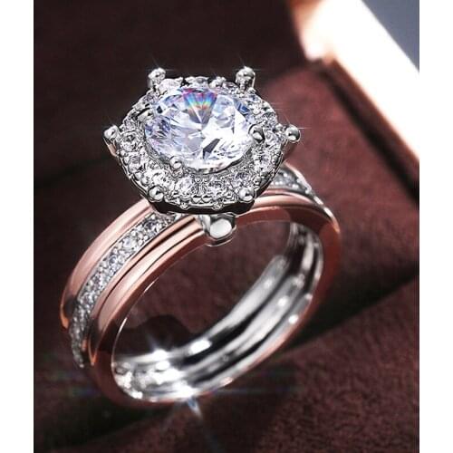 JK Gorgeous Big Cubic Zirconia Rings for Women Engagement Wedding Jewelry Luxury Proposal Ring Creative Two Tone Accessories