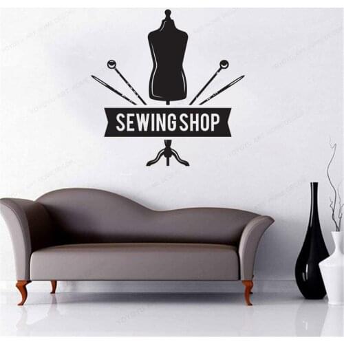 Tailor Shop vinyl wall Sticker Sewing shop wall decor Fashion Clothes Women removable wall art muralHJ336
