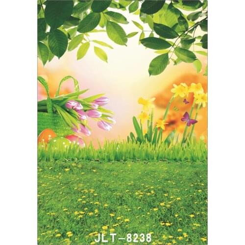 Easter Egg Spring Grassland Flower Backgrounds for Photo Studio Computer Printed Vinyl Photography Backdrop for Wedding Children