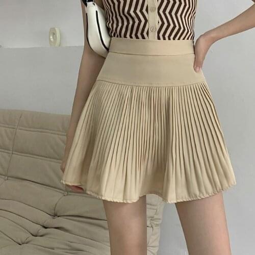 Korean high waist sexy pleated skirt female INS Harajuku vintage solid casual elastic waist mini skirt summer sweet cute A-line