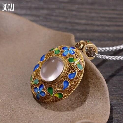 100% real S925 pure silver jewelry women pendant models fashion burnt blue rich flowers pink stone pendant for women