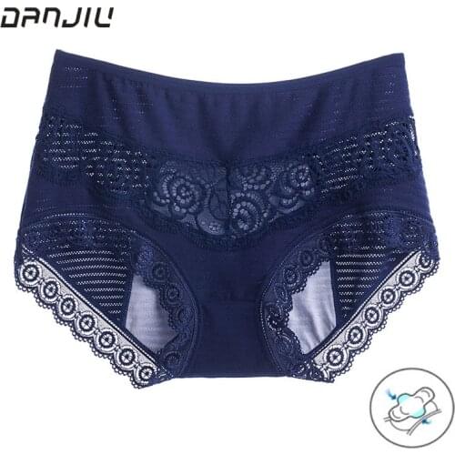 3XL Large Size Women Sexy Lace Cotton Physiological Period Leak Proof Menstrual Panties Middle Waist Breathable Underwear Breifs