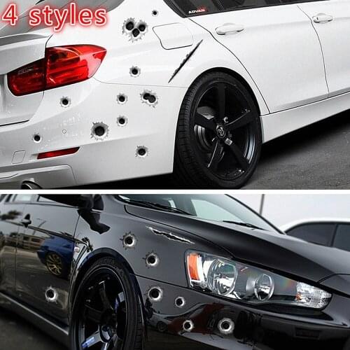 1Pcs Funny Car Stickers 3D Bullet Hole Car Side Decals Car-Covers Motorcycle Decoration Scratch Realistic Waterproof Car Styling