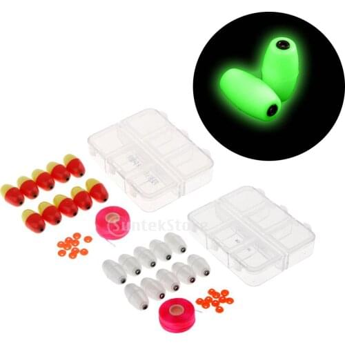 10pcs/box Plastic Glow In Dark Float Bobbers Buoy Night Fishing Inside Ceramic Ring Fishing Tools