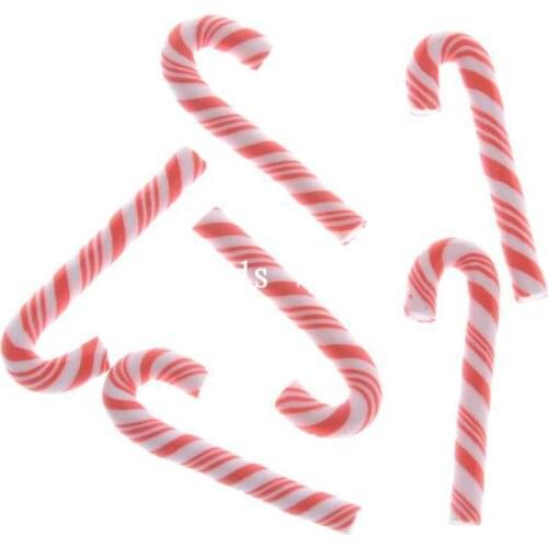 20Pcs Red and White Christmas 3D Cane Resin Phone Shell DIY Scrapbook Embellishment 30x10mm (W04200 X 1)