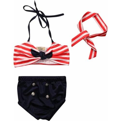 2019 Kids Baby Girls Bikini Suit Navy Swimsuit Swimwear Bathing Swimming Clothes Swimming Costume Summer Beachwear Child Biqunis