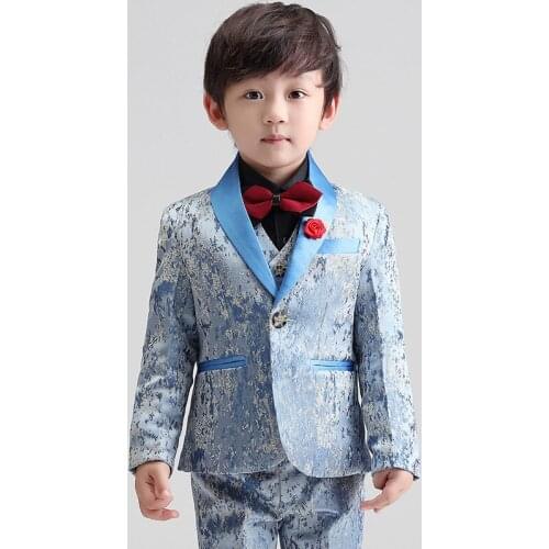 Childrens Formal Suit Set New Boys Wedding Student Host Performance Costume Kids Blazer Pants Vest Shirt Tie 5pcs Clothes Set