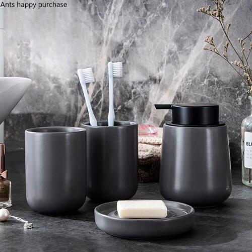 Black Ceramics Bathroom Supplies Toiletries Mouth Cup Soap Dish Lotion Bottle Decoration Accessories Bathroom Four-piece Suit