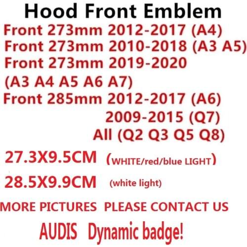 4D Car Illuminated Grille Led BlLED Logo For Audi A1 A3 A4 A5 A6 A7 Q3 Q5 Q7 TT R8 Front Grille Emblem Logo 27.3cm * 9.5cm