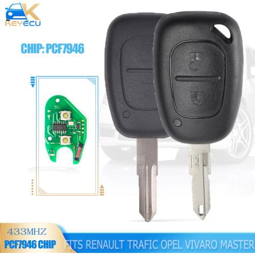 Keyecu Keyless Entry Remote Key 2 Button 433MHz PCF7946 for Renault Kangoo 2003-2008