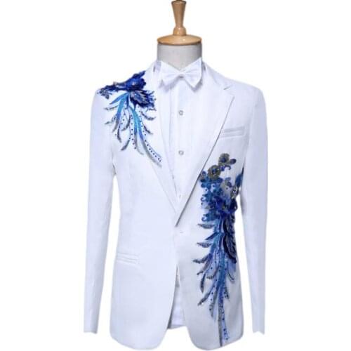 White clothes men suits designs masculino homme terno stage costumes singers jacket men sequins blazer dance star style dress