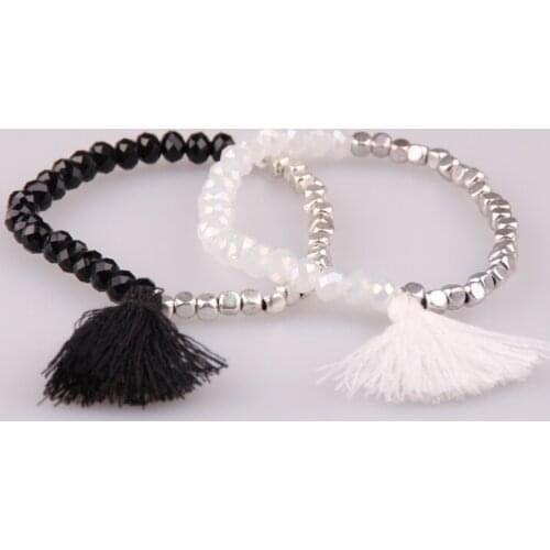 Free Shipping half square Beads half crystal glass beads bracelet with matching tassel charm metal bracelet