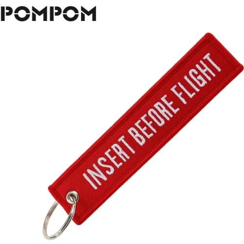 POMPOM Insert Before Flight KeyChain for Motorcycles and Cars Embroidery OEM Red Keychian Size13x2.8cm Key Tag llaveros Jewelry