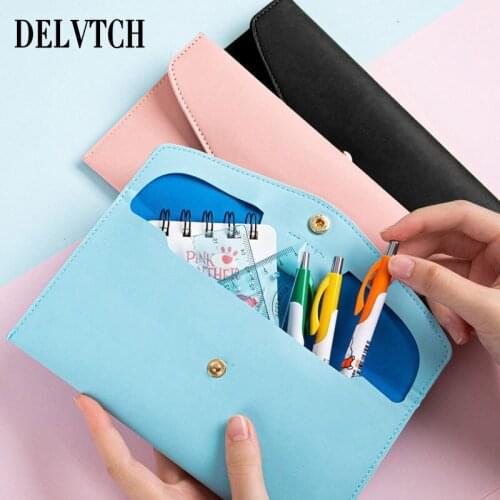 Soft PU Leather Pencil Case Multifunction Macaron Color Make Up Cosmetic Pen Storage Bag Office School Stationery Organizer