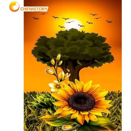 CHENISTORY 5D DIY Diamond Painting Scenic Full Square Diamond Embroidery Chrysanthemum Landscape Mosaic Picture Of Rhinestones
