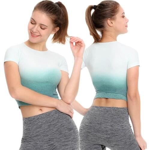 Summer T Shirt Women Spandex High Elastic Gradient T-shirts Female Casual Tops Short Sleeve T-shirt Women Top Tee