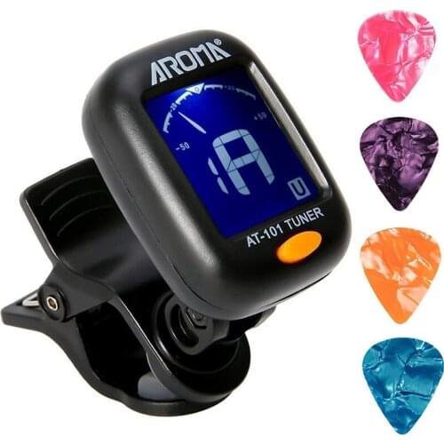 AROMA AT-101 Guitar Tuner LCD Display For Ukulele Guitar Bass Mandolin Violin Banjo Chromatic Tuner 4 PCS Guitar Picks Included
