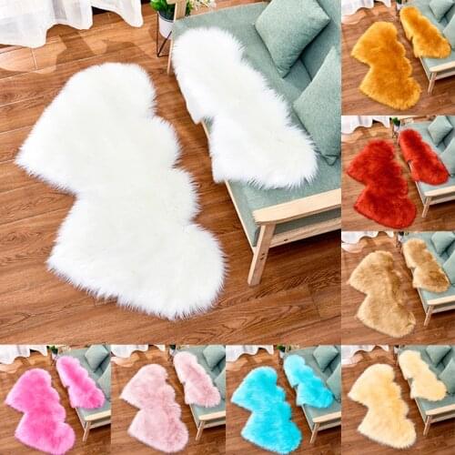 Living Room Carpet Rugs Double Heart Artificial Wool Sheepskin Floor Area Rug Shaggy Bedroom Kids Room Faux Fluffy Carpets Mats