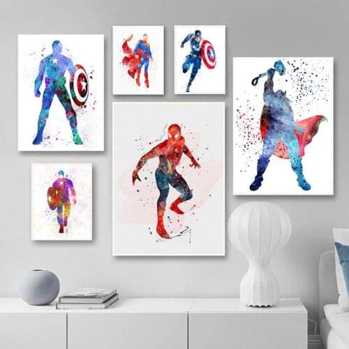 Art Canvas Painting Movie Prints and Posters Marvel Superhero Watercolor Wall Art Pictures for Living Room Decoration Cuadros