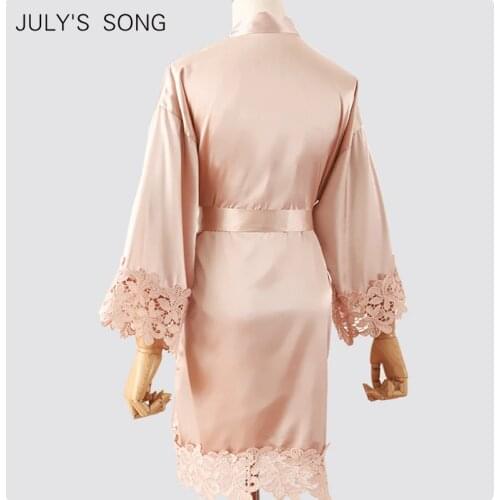 JULYS SONG Woman Robe Faux Silk Bride Party Solid Color Wedding Dressing Elegant Lace Thin Gown Sleepwear Bridesmaid Robes