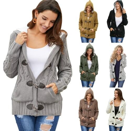 Plus Cashmere Cardigan Europe and America Winter New Loose Long Sleeve Hooded Knitting Sweaters Thick Warm Outwear Coat 27967