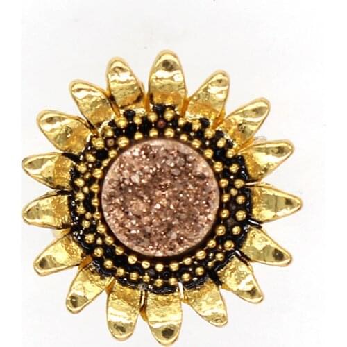 KFT Natural Titanize Coated Rock Crystal Cluster Stone Rings Sunflower Shape Reiki Quartz Adjustable Stone Finger Ring Jewelry