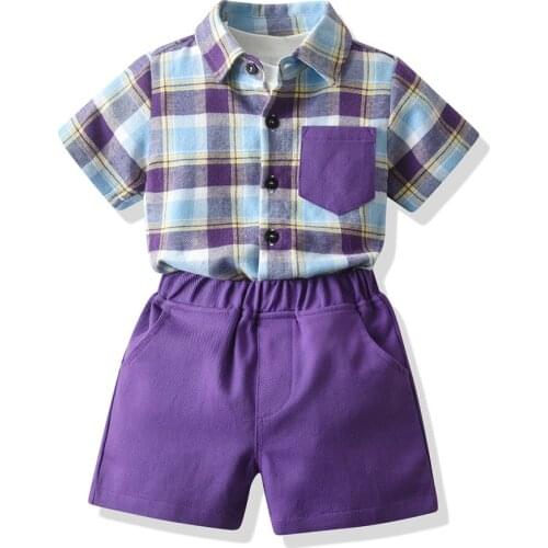 Checkered Summer Baby Boys Clothing Sets T Shirt Shorts 3pcs Kids Outfits Casual Children Uniform Cotton Toddler Clothes Wear