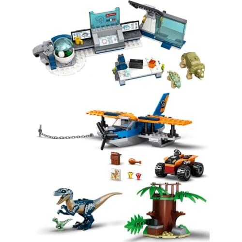 Velociraptor Biplane Rescue Mission Building Blocks Jurassiced Lab Baby Dinosaurs Breakout Park World Model Bricks Kids Toys
