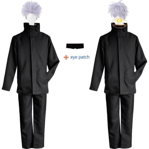 Anime Jujutsu Kaisen Gojo Satoru Suit with Eye Patch Cosplay Costume School Uniform Costume Party Carnical Outfit Gojo Short Wig