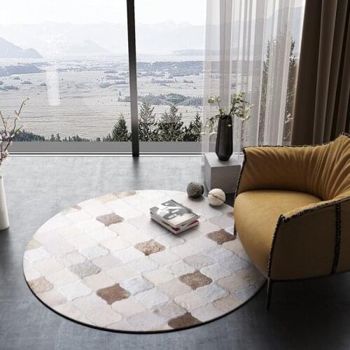 Computer Chair Dresser Pad White Rug Study Cowskin Splicing Round Cowhide Carpet Leather Tapestry Custom Pattern