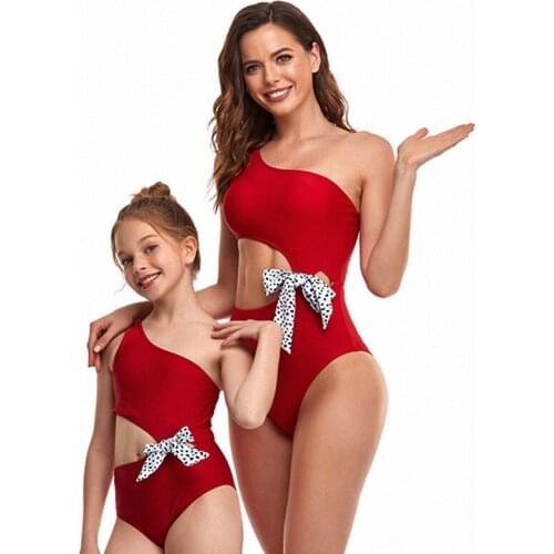 Mom and Daughter Bathing Suit Red Baby Girls Swimwear Woman Beach wear Kids Fashion Swimsuit for Girl 3-12 Years New Summer
