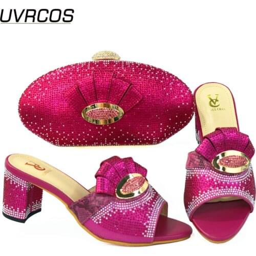 Lastest 2021 Italian Design Comfortable Decoration Style High Heels Party Women Shoes and Bag Set in Roes Red Color for Party