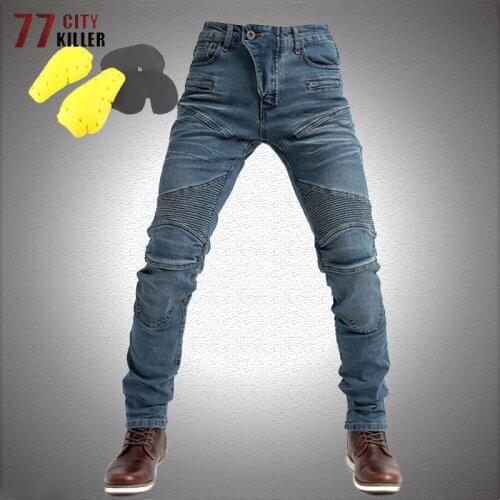 Motorcycle Cycling Jeans Men Drop-resistant with Protective Gear Multi-pocket Elasticity Denim Pants Motocross Riding Trousers
