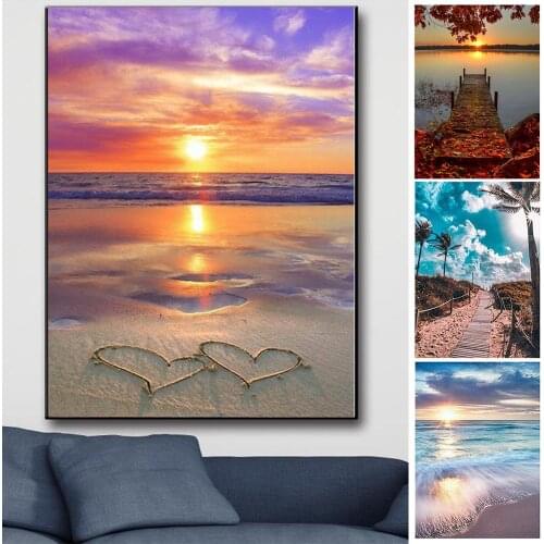 DIY 5D Full Drill Diamond Painting Kits Sunshine Beach Sun&Moon Owl Diamond Embroidery Kits Number Painting Kits Home Decor Gift