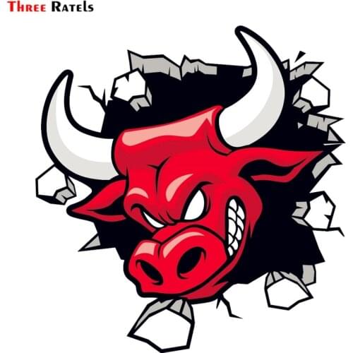 Three Ratels FTC-806# 14x14.8cm Red Angry Bull PVC Sticker Decal for Wall Window Suitcase Laptop Mirror Scooter