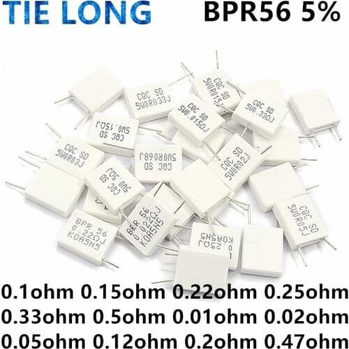 10pcs BPR56 5W 0.001 0.1 0.15 0.22 0.25 0.33 0.5 ohm Non-inductive Ceramic Cement Resistor 0.1R 0.15R 0.22R 0.25R 0.33R 0.5R