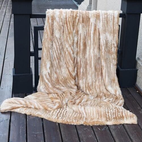 CX-D-10Q Genuine Knitted Natural Brown Rabbit Fur Throw Blanket ~ DROP SHIPPING