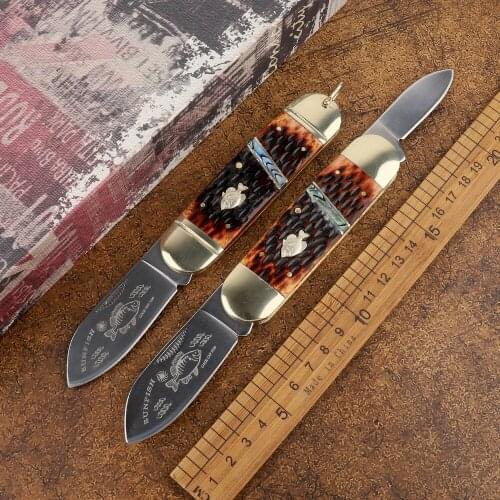 Flounder Sunfish 1.4116 Steel Antlers Brass Handle Tactical Outdoor Multifunctional Hunting Self-defense Fruit Folding Knife