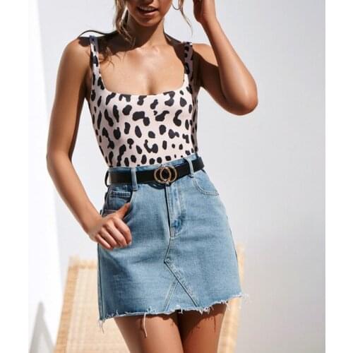 2019 Sexy Leopard Print Deep V Backless One Piece Swimsuit Swimwear Thighs Camouflage Women